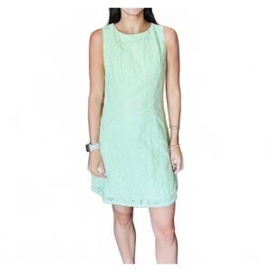 NEW REMINISCENCE embroidered mini dress in lime green